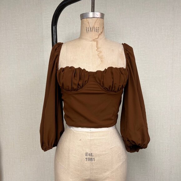 NWT Et Clet Chiffon Corset Open Tie Back Balloon Sleeve Blouse Small From Cider - Picture 1 of 4